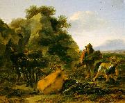 Nicholaes Berchem Landscape with Herdsmen Gathering Sticks oil painting on canvas